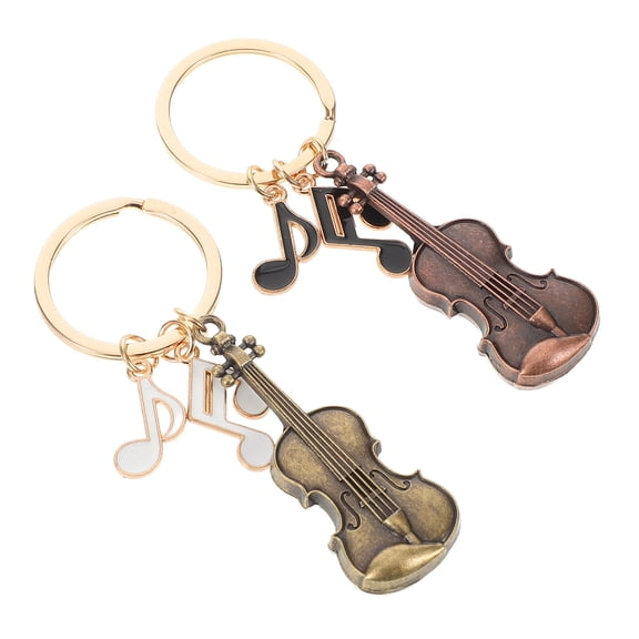 OFFIGAM Violin Pendant Keychain 2Pcs Artistic Style Metal Keyring for Purse Bag Gift Giving