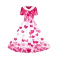 thumbnail image 7 of SBYOJLPB Girls' Short Sleeve Dress Valentine's Day Printed Dress Middle and Large Children's Waist Fold Turndown Collar Sundress​, 7 of 7