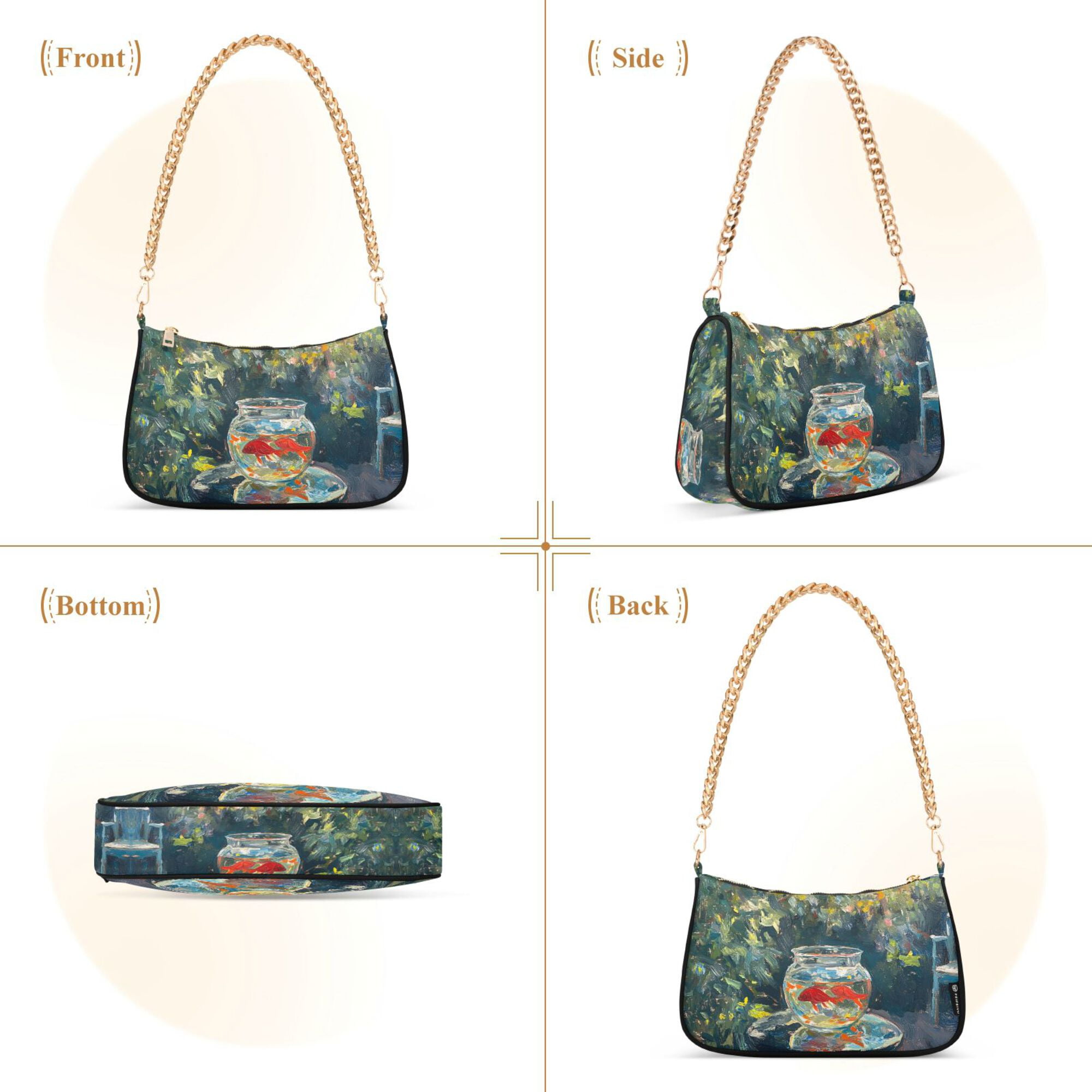 FORMRS Womens Shoulder Bag with Chain Strap Clutch Purse Cute Tote Handbag, Sunshine Goldfish