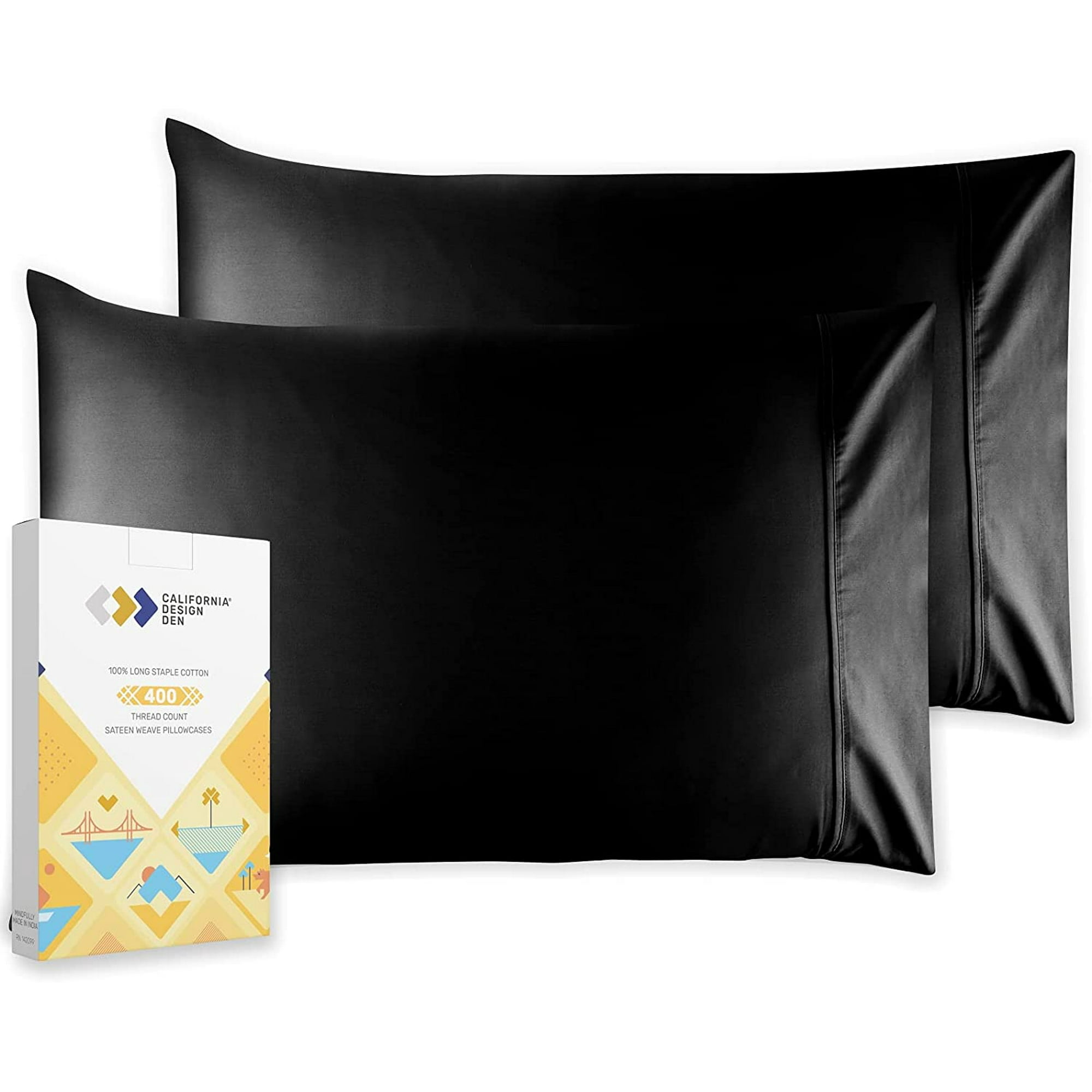 Cotton Queen Standard Pillow Cases Soft 100 Cotton Sateen Cool Smooth 400 Thread Count Pillow Cases Black Walmart
