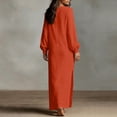 thumbnail image 7 of Women's Linen Blend Long Sleeve Maxi Dress with Side Slit Solid Color Loose Fit Beach Dress for Fall & Spring, 7 of 7
