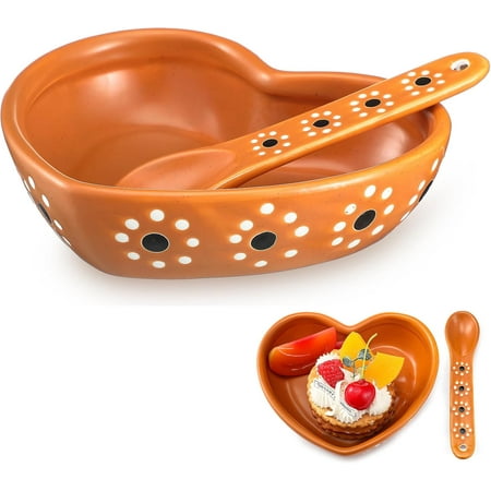 NOO Mexican Clay Plates Floral Heart Shaped Ceramic Clay Bowl and Spoon Set, Terracotta Mexican Talavera Plates, Mexicanos, Artesanales Mexicanas Bowl for Cinco De Mayo Party Wedding Decorations