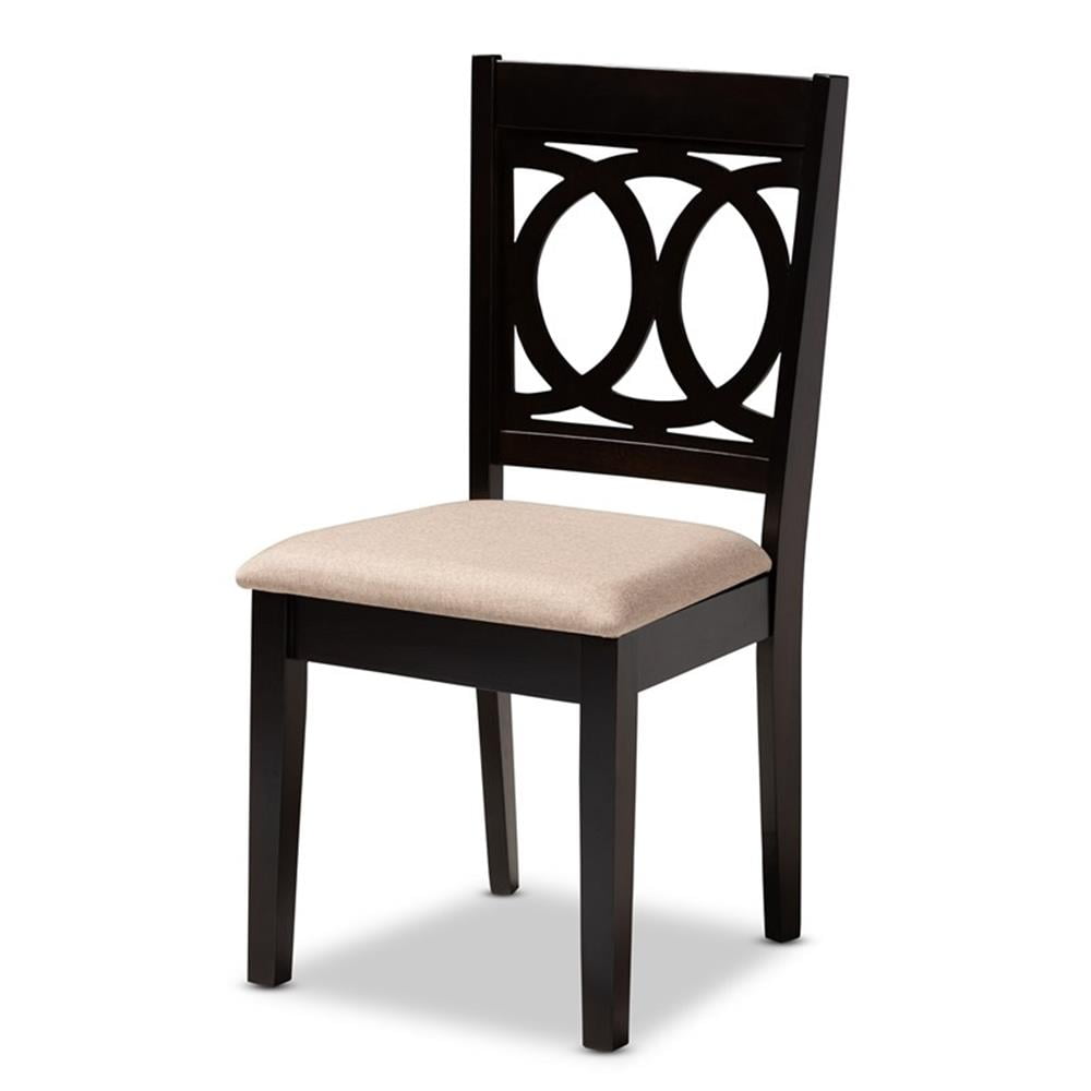 Set of 4 Baxton Studio Lenoir Modern and Contemporary Sand Fabric Upholstered Espresso Brown Finished Wood Dining Chairs