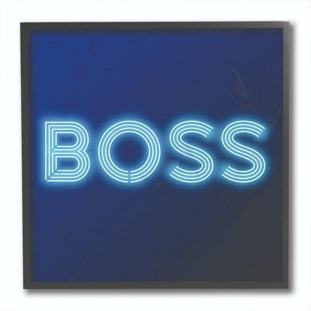 Stupell Industries Neon Boss Fashion Modern Blue Word Design Framed Giclee Texturized Art by Dawn Vietro
