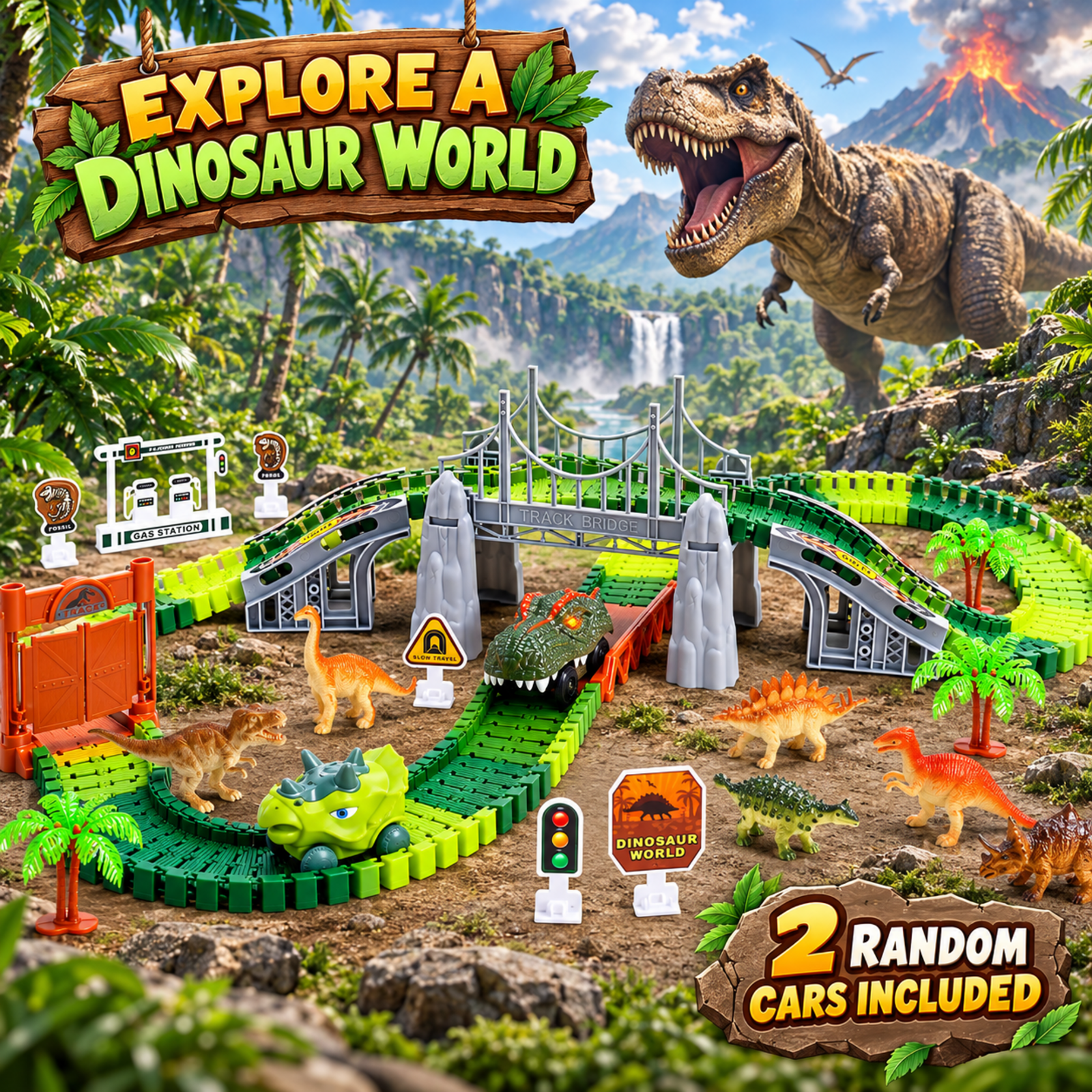 WEFONE Dinosaur Track Toys Flexible Race Track Set photo 7