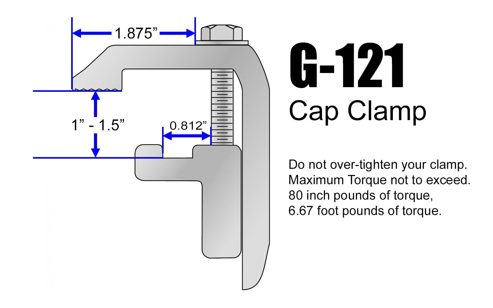 GCi STRONGER BY DESIGN G-121 Utility Cargo Rail Mounting Clamps for Caps and Shells with a Fiberglass wrap on Toyota Tundra '07 & Newer, Tacoma '07 & Newer and Jeep Gladiator (.0812 inch, 4 pk)