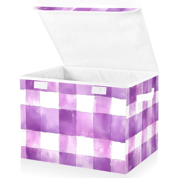 Yayeee Collapsible Cube Storage Bin with Lid Fabric Closet Decorative Basket with Handles, Purple and White Pattern