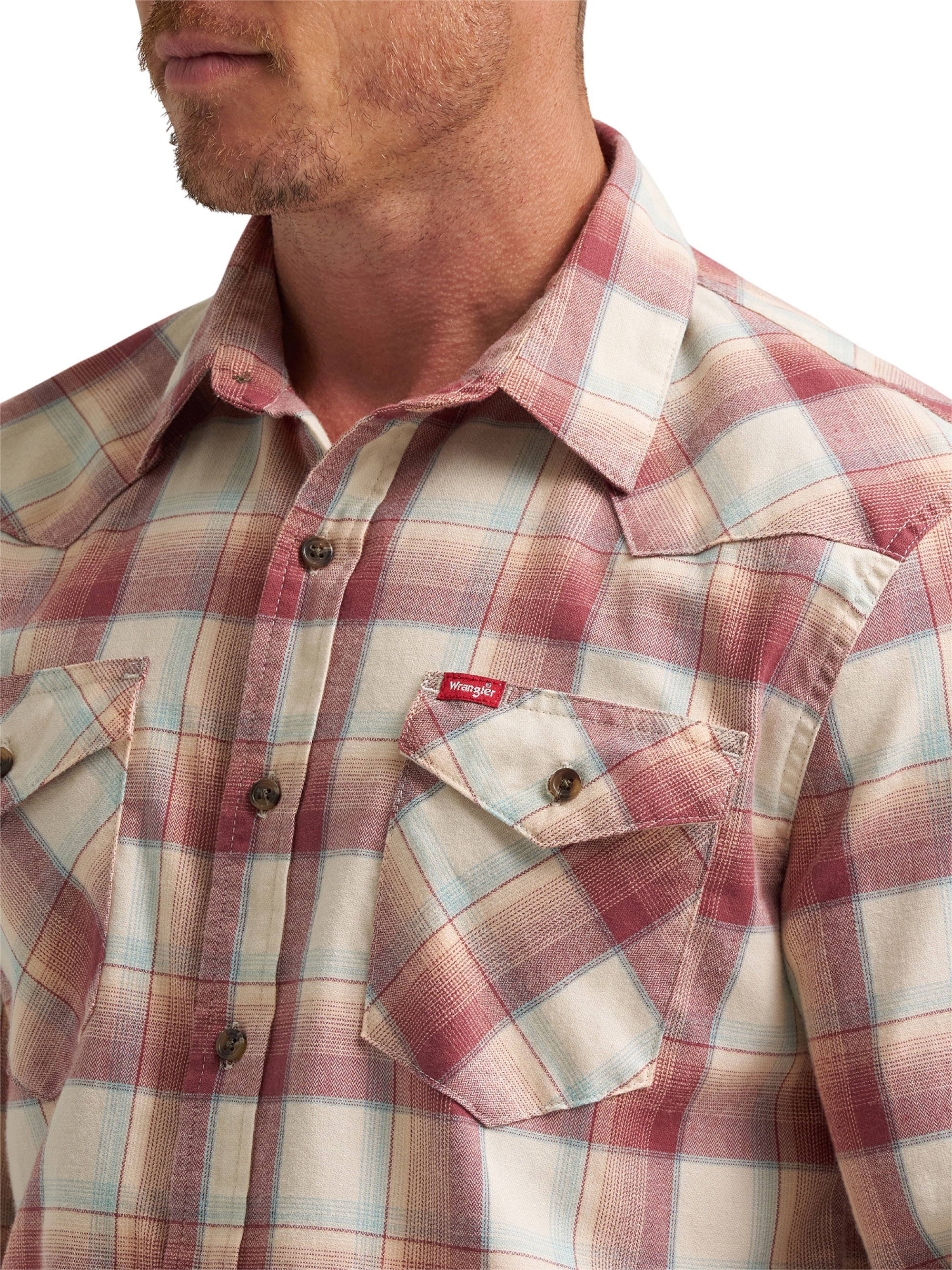 Wrangler® Men's Slim Fit Long Sleeve Woven Twill Shirt with Sunglasses Cleaner, Sizes S-5XL