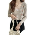 thumbnail image 3 of Cardigan Décontracté pour Femmes Y2k Manches Longues Broderie Florale Haut Court Ample, 3 of 6