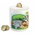thumbnail image 2 of Zoo Piggy Bank, Zoo and the Animals in Nature Welcoming Playful Outdoors Forest Landscape, Ceramic Coin Bank Money Box for Cash Saving, 3.6" X 3.2", Multicolor, by Ambesonne, 2 of 4