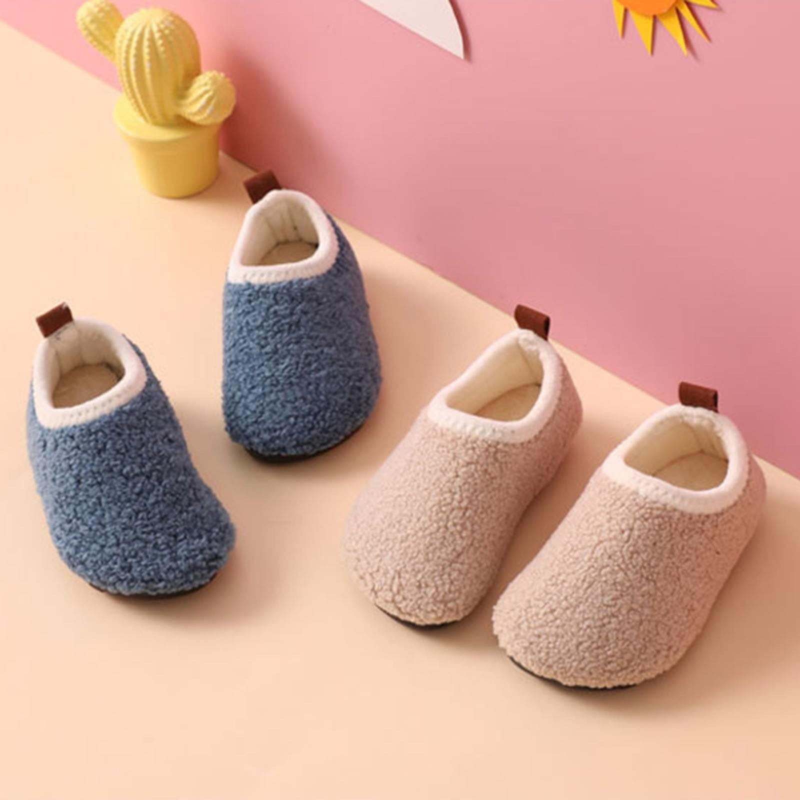 Kids' Fuzzy Fleece Indoor Slippers, Non-slip Warm House Shoes for Toddler Boys & Girls Beige 25