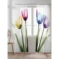 thumbnail image 2 of Tulip Flower Sheer Curtains 2 Panels Set Color Floral Transparent Vintage Lihgt Filtering Rod Pocket Voile Drape, Semi Sheer Window Curtains for Bedroom Living Room, 52"x84", 2 of 5