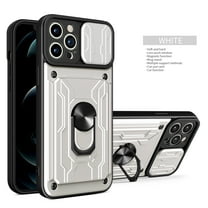 Allytech iPhone 15 Pro Rugged Case with Slide Camera Lens Cover, Ring Kickstand Detachable Card Holder Magnetic Car Mount Hybrid PC Shockproof Protective Case for iPhone 15 Pro - White