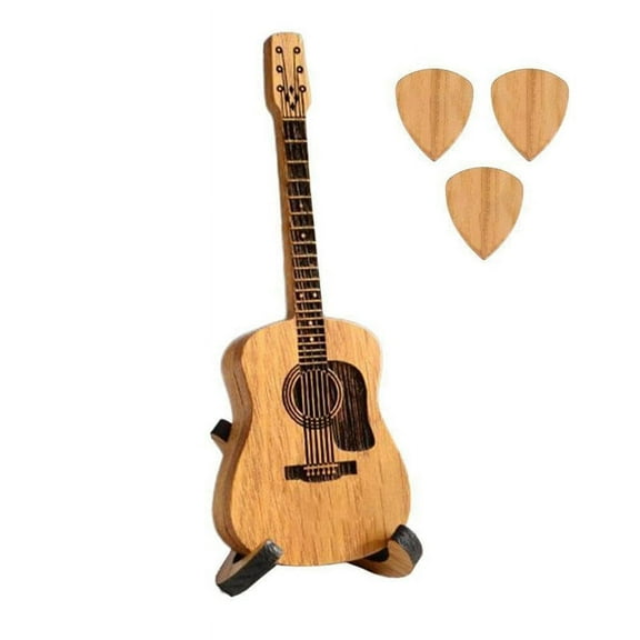 Wooden Portable Guitar Pick Display Box with Stand Storage Box, Guitarist Music Gift