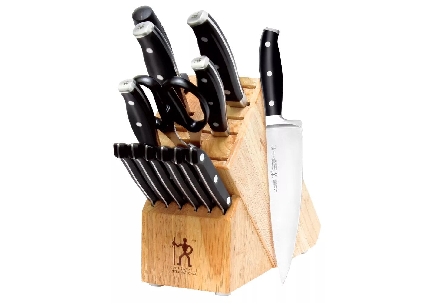 J.A. Henckels 14pc Premio Metal Cap Knife Set, Stainless Steel End Cap
