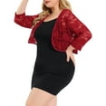 thumbnail image 4 of MODA NOVA Juniors Plus Size Lace Crop Shrug Cardigan Burgundy 4X, 4 of 6