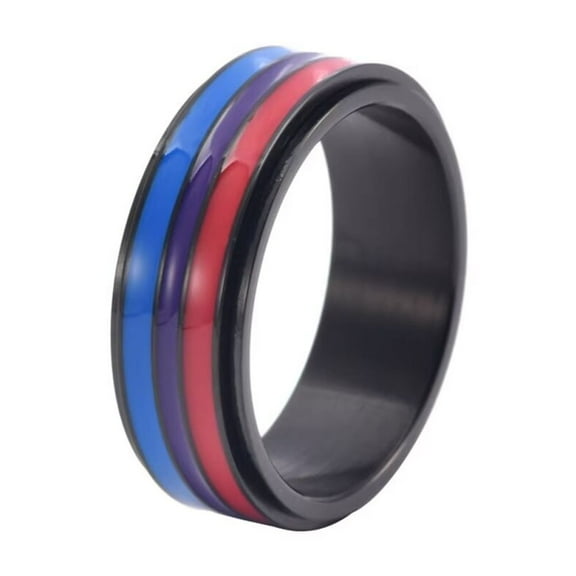 PAURO Stainless Steel Rotatable Bisexual Pirde Ring Wedding Band Black Size 6