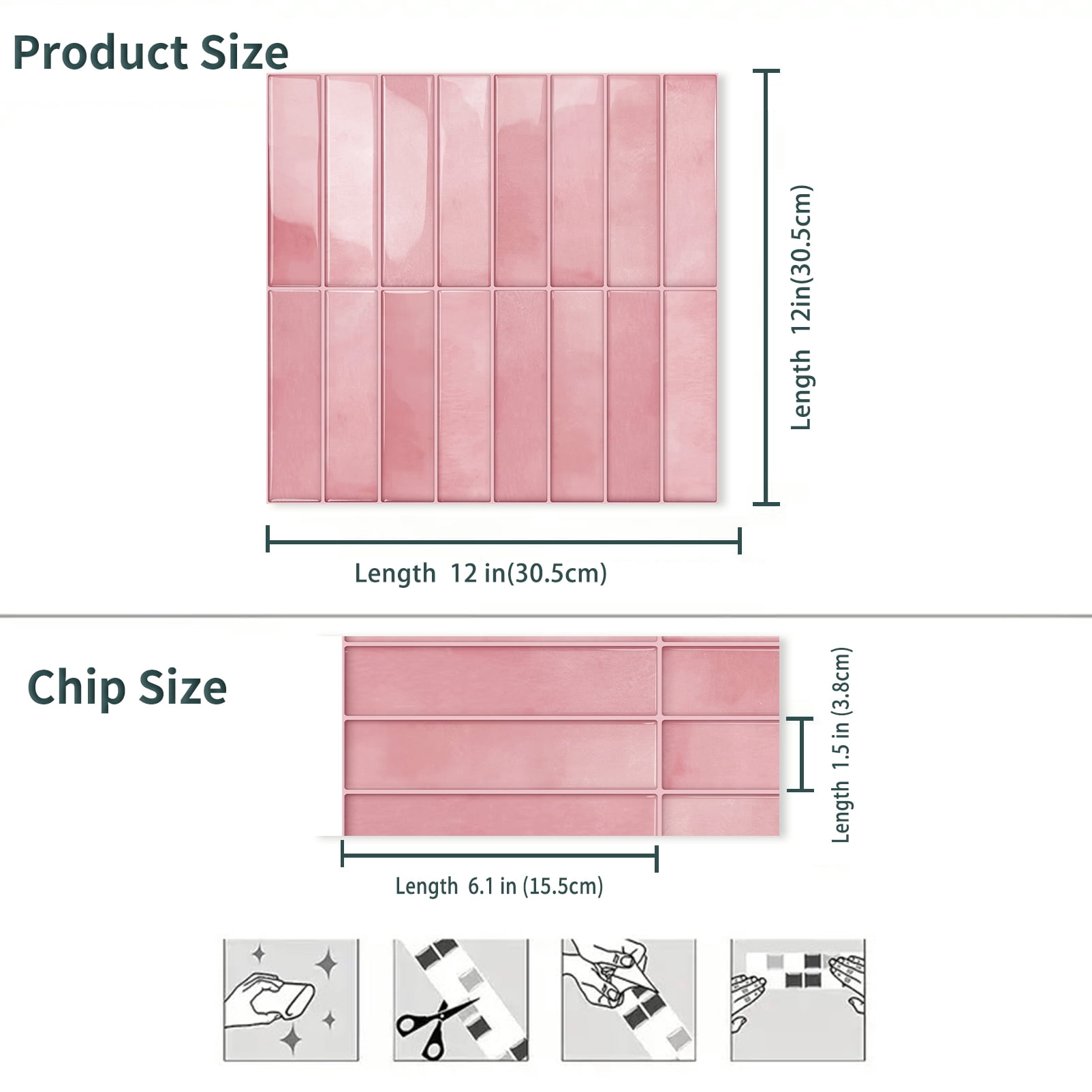 DEWOO 10 Sheet Thicker Peel and Stick Backsplash Tile,3D Self Adhesive Wall Tiles Stick on Backsplash for Kitchen,Bathroom,Camper (12"×12",Pink)