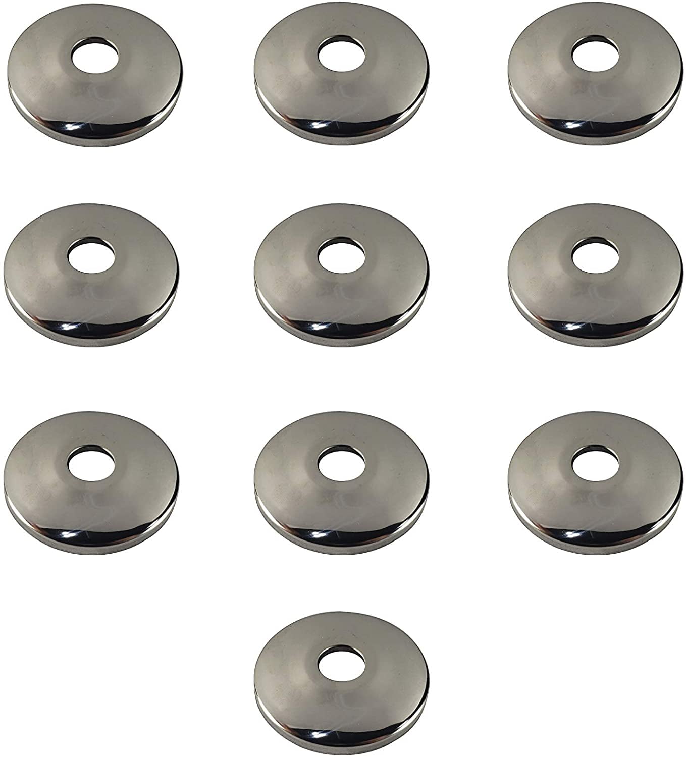 Miiflex 1/2' Chrome Plated Stainless Steel Escutcheon Flange Cover with Sure Grip for 1/2' Copper, PEX, and CPVC pipe wall covers [10 Pack]