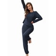 thumbnail image 3 of Conjunto de Pijama de 2 Piezas para Mujer, Camiseta y Pantalón Lisos, Suave y Elástico. Azul Marino S, 3 of 9