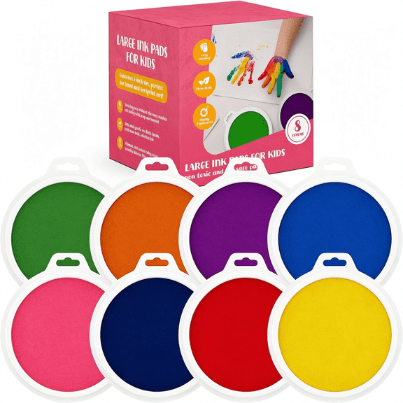 CCOCC 8 Pc Large Ink Pads for Kids - Washable Ink Pads for Kids - Hand/Handprint/Footprint Size - Washable Stamp Pads Kids Non Toxic Ink Pads for Stamps,Crafting,Finger Paint,Card Making