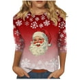 thumbnail image 2 of GaThRRgYP Womens Fall Tops Long Sleeve Shirts,Fashion Women's Comfortable Round-Neck 3/4 Sleeve Print Casual T-shirt Blouse Red M, 2 of 6