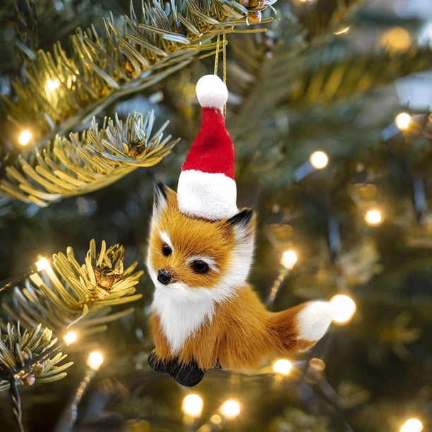 mfyjkho Colgante navideño de zorros pequeños de imitación, adorno colgante de felpa de lana artificial, 2,36 x 2,75 pulgadas, juego de 2 para decoración navideña del hogar.