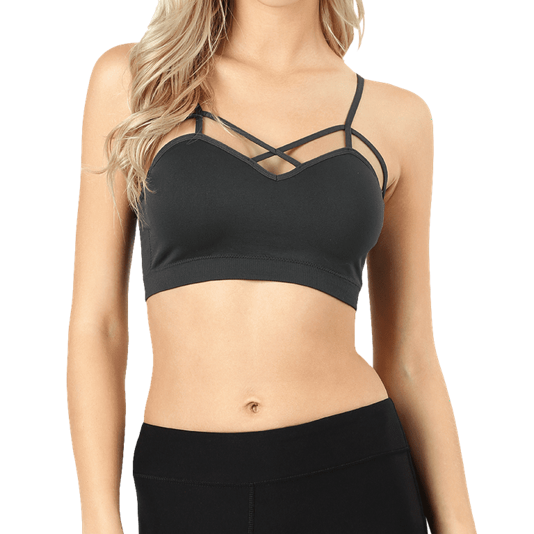 Women Seamless Criss Cross Front Sports Bra Bralette with Removable Pads