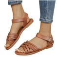 thumbnail image 6 of Htigea Women's Crisscross Flat Sandals with Buckle Ankle Strap Summer Open Toe Breathable Sandal Comfy Everyday Work Sandals Brown,5.5, 6 of 9