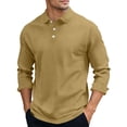 thumbnail image 3 of Men's Button Down Long Sleeve Shirt Turndown Collar Pullover Cotton Polyester Spandex Blend Solid Color Casual Top For Daily Office Work | Zenithor,Khaki S, 3 of 7