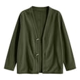 thumbnail image 3 of Qgtaibl Womens Button Down Blouse Corduroy V Neck Long Sleeve Shacket Jackets Fall Loose Fit Casual Cardigan Tops Army Green M, 3 of 5