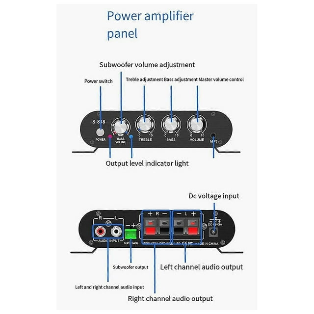 Auto-Partner S-838 Amplificateur Audio 2.1CH, RMS 30WX2+40WX1 Classe D Stéréo Numérique avec Sortie Subwoofer