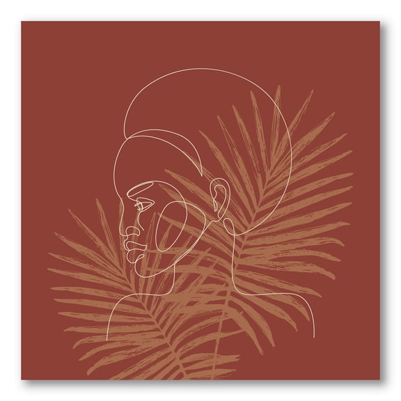 Silhouette of Afro American Woman on Palm Leaves 16 in x 16 in Painting Canvas Art Print, by Designart