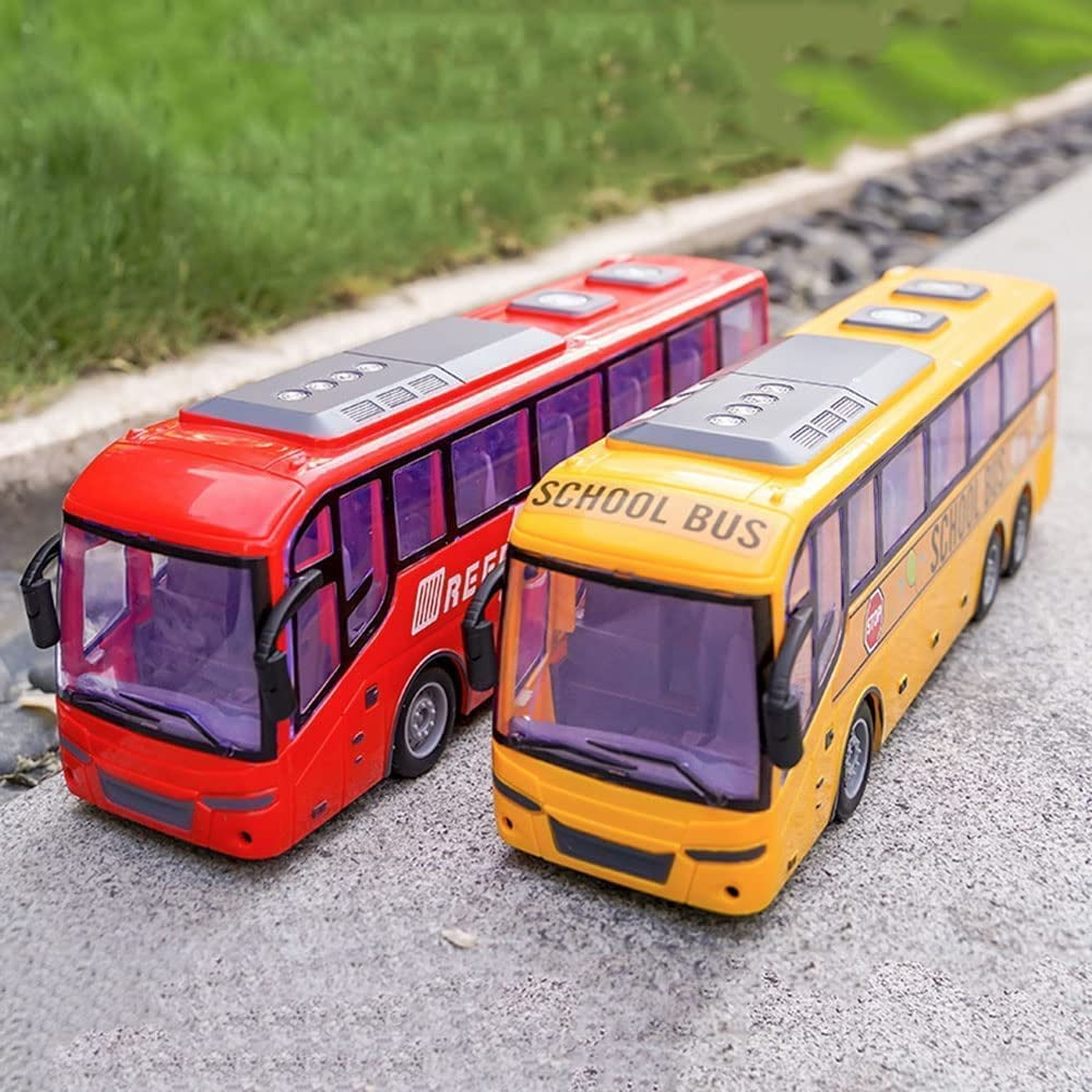 AIGIA 1:30 Scale 27MHZ Lights Simulation School Bus Rc Bus Electric Remote Control Car with Light School Bus Toys