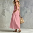 thumbnail image 7 of Gamivast Linen Dresses for Women Sleeveless Square Neck Button Front Maxi Dress with Pockets Casual A-Line Sundress Summer Vacation Beach Dress Pink S, 7 of 7