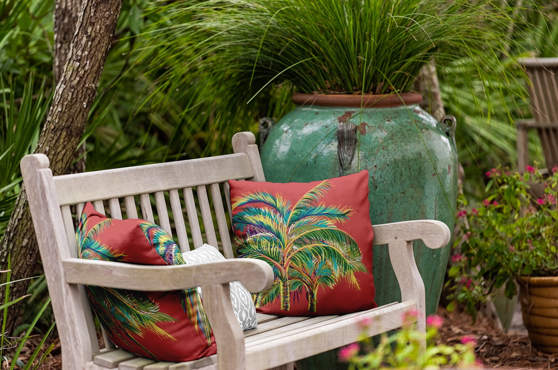 Simply Daisy 16" x 16" Vacation Polyester Indoor/Outdoor Pillow, Red (1 count)