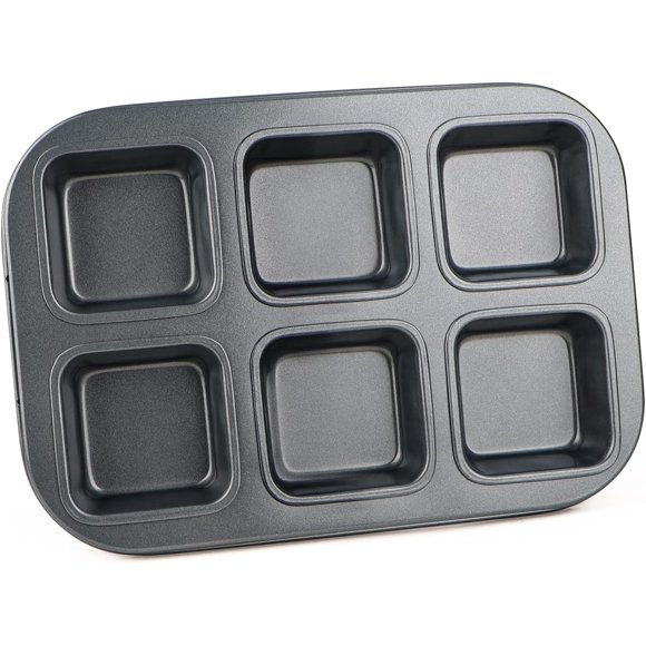 Beasea Square Brownie Pan, Nonstick 6 Cavity Muffin Pan Brownie Cake Pan Mini Cheesecake Cupcake Bakeware Carbon Steel Brownie Baking Tray Bakeware for Oven Baking