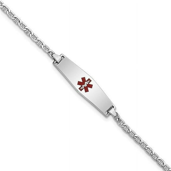 Primal Gold 14 Karat White Gold Medical Semi-Solid Soft Diamond Shape Enamel Anchor Link ID Bracelet