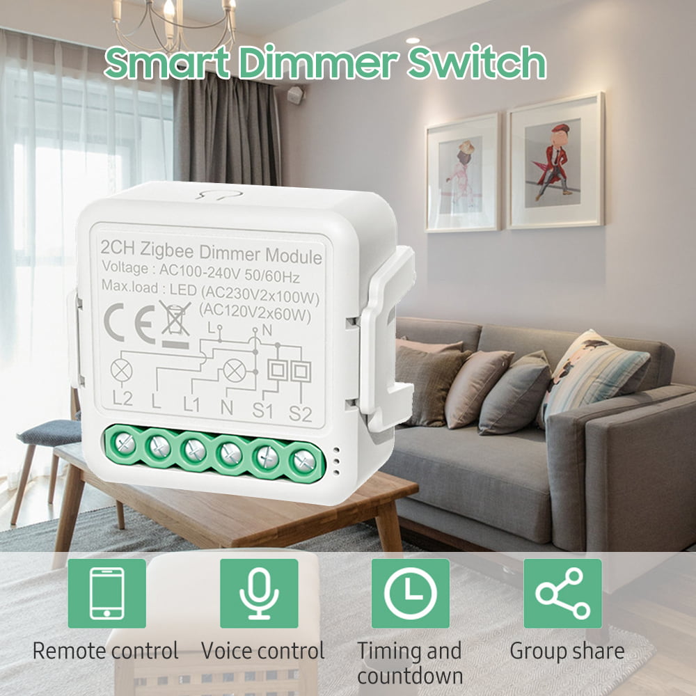 Zigbee Smart Dimmer Switch Module APP Remote Control Voice Control Timing Group Sharing Compatible with Alexa Echo Google Home for Home Office