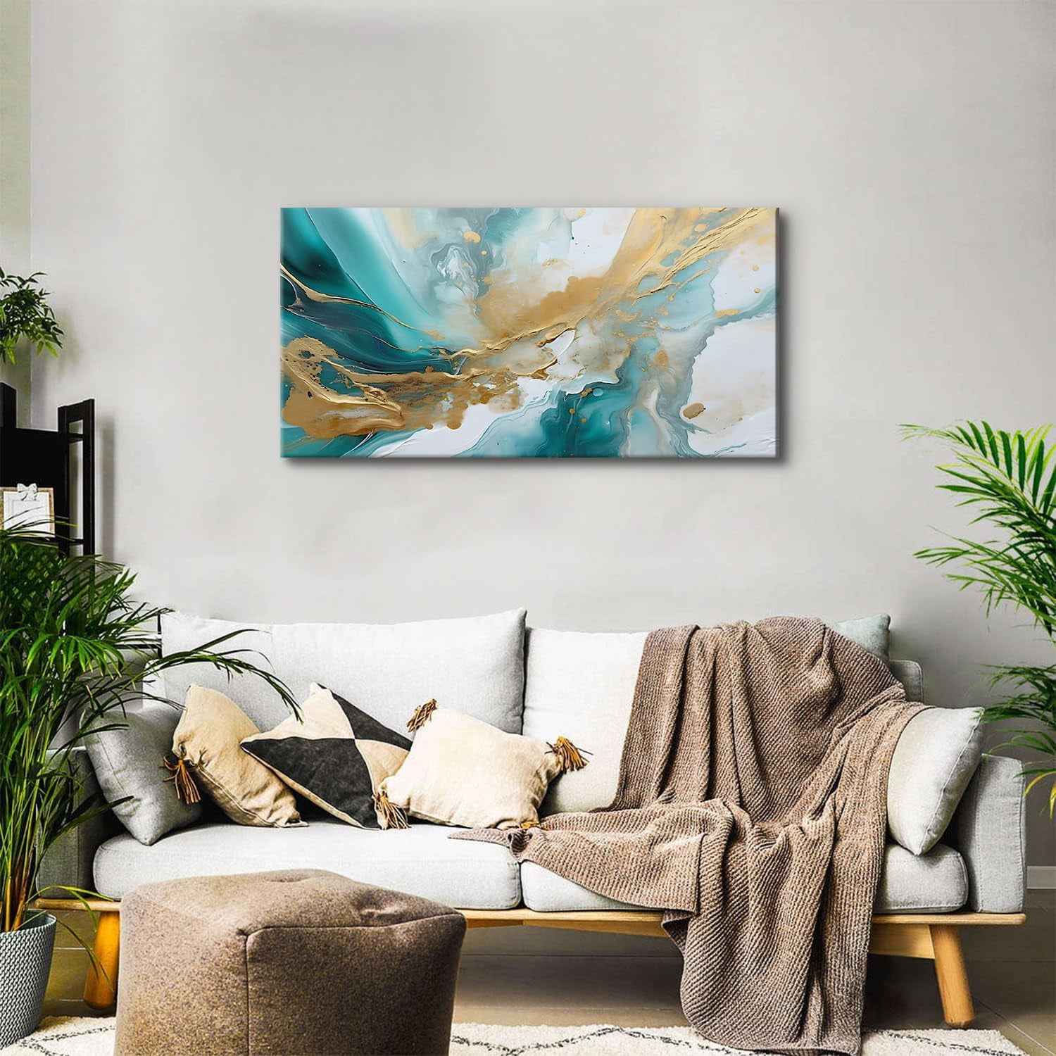 WFSposterTeal Abstract Wall Art for Living Room Turquoise Picture Abstract Marble Canvas Painting Wall Decor Teal and Gold Texture Prints Poster Modern Neutral Artwork for Office Bedroom Home Decor