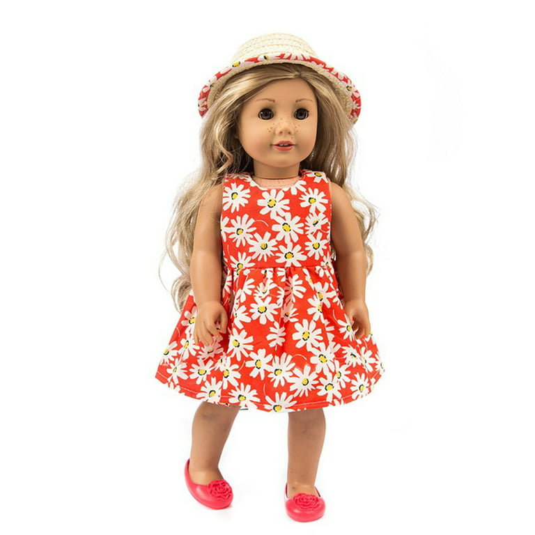 18 Inch Doll Clothes, Floral Spring Dress with Hat
