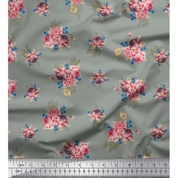 Soimoi Poly Georgette Fabric Leaves & Floral Printed Fabric 1 Yard 42 Inch Wide