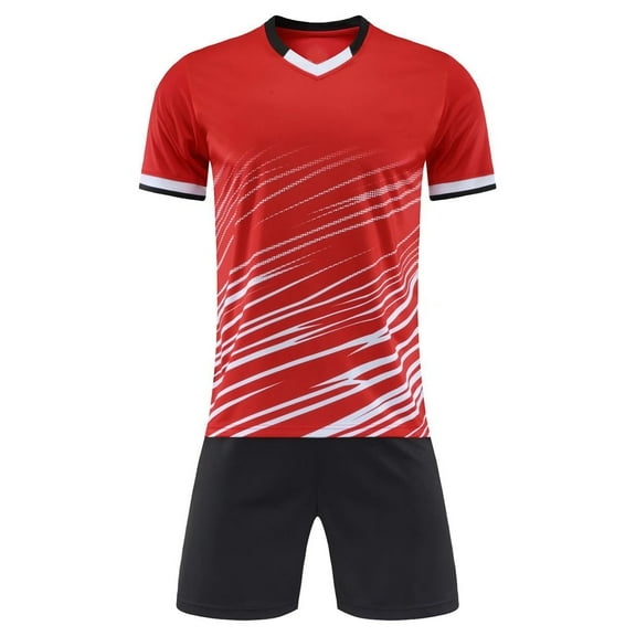 Fldy Mens Soccer Uniform Short Sleeve Athletic Jersey with Shorts Set Basketball Football Sports Outfits Red 6-7