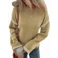 thumbnail image 3 of Suéteres para Mujer, Cuello Redondo Liso, Corte Holgado, Larga, Punto en Contraste, Jersey, Tops Caqui S, 3 of 9
