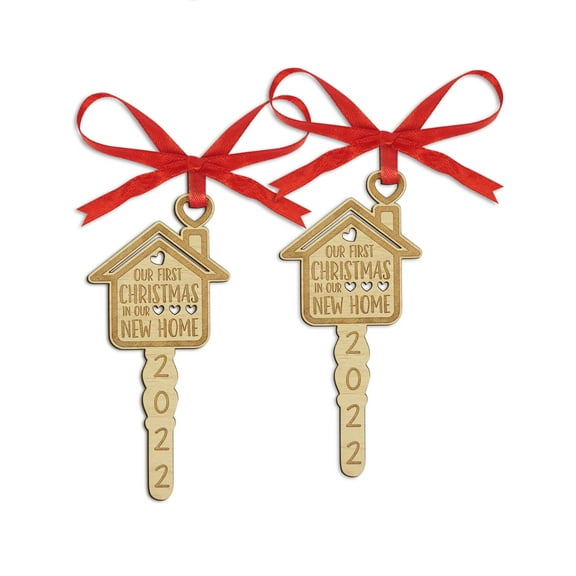 Darling Souvenir Made With Love Home Sweet Home Personalized Wood Ornament Housewarming Gift Christmas Tree Decoration Pack of 2