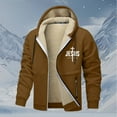 thumbnail image 2 of Mens Jesus Hoodies Fleece Lined Christian Cross Zip Up Thick Heavyweight Jackets Winter Warm Khaki XXL, 2 of 4