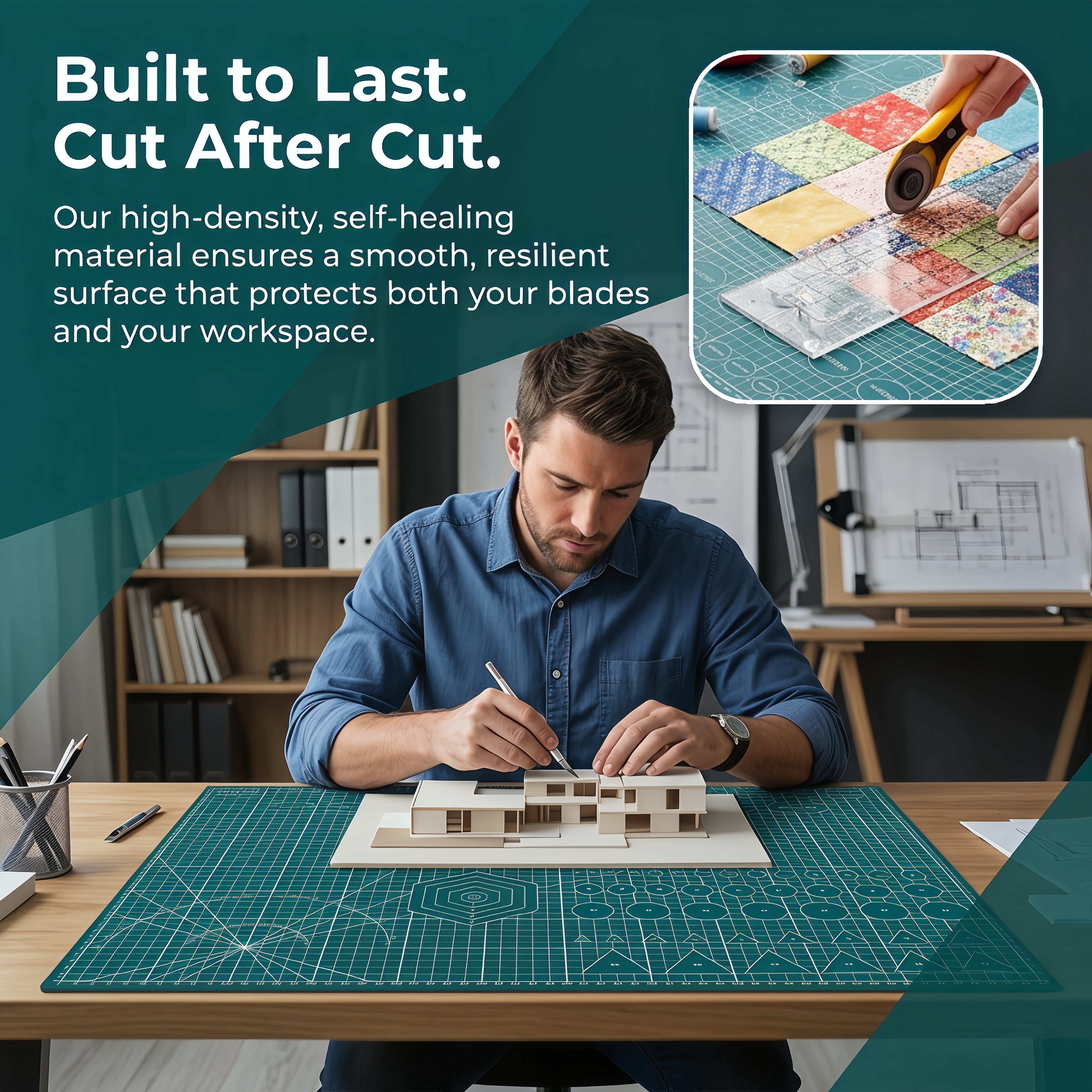 24" x 18" inch Green Self-Healing Cutting Mat, A2 Craft Board with Grid, Ideal for Crafts, Sewing, Fabric, Scrapbooking