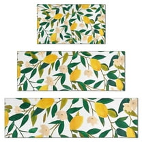 Yellow Lemon Fruit Flowers White Pattern Kitchen Rugs Sets Of 3,Kitchen Runner Rugs Non Skid Washable,Decorative Kitchen Floor Mats for Kitchen,Sink,Laundry,17"x30"  17"x47"   17"x59"