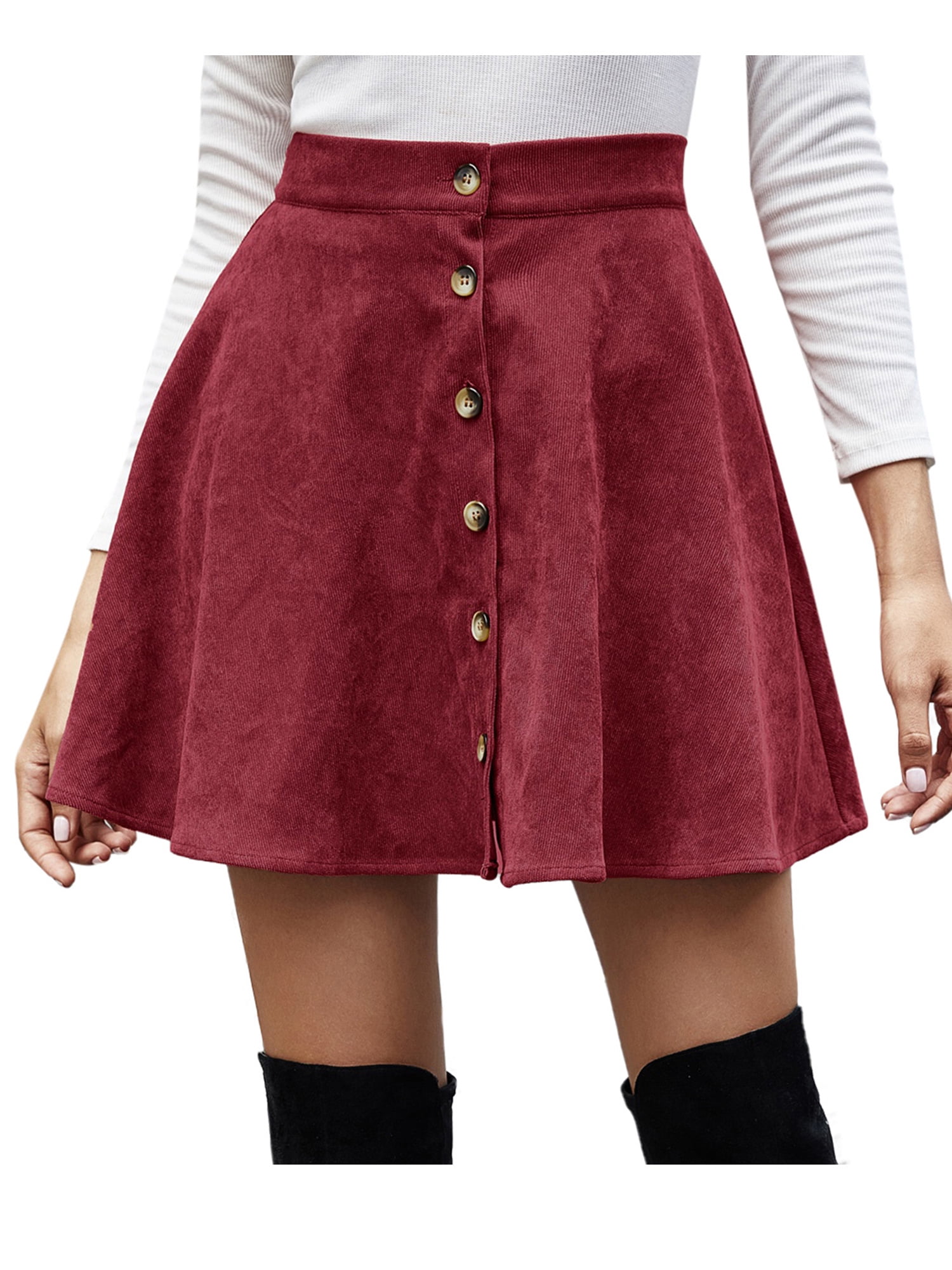 red corduroy mini skirt