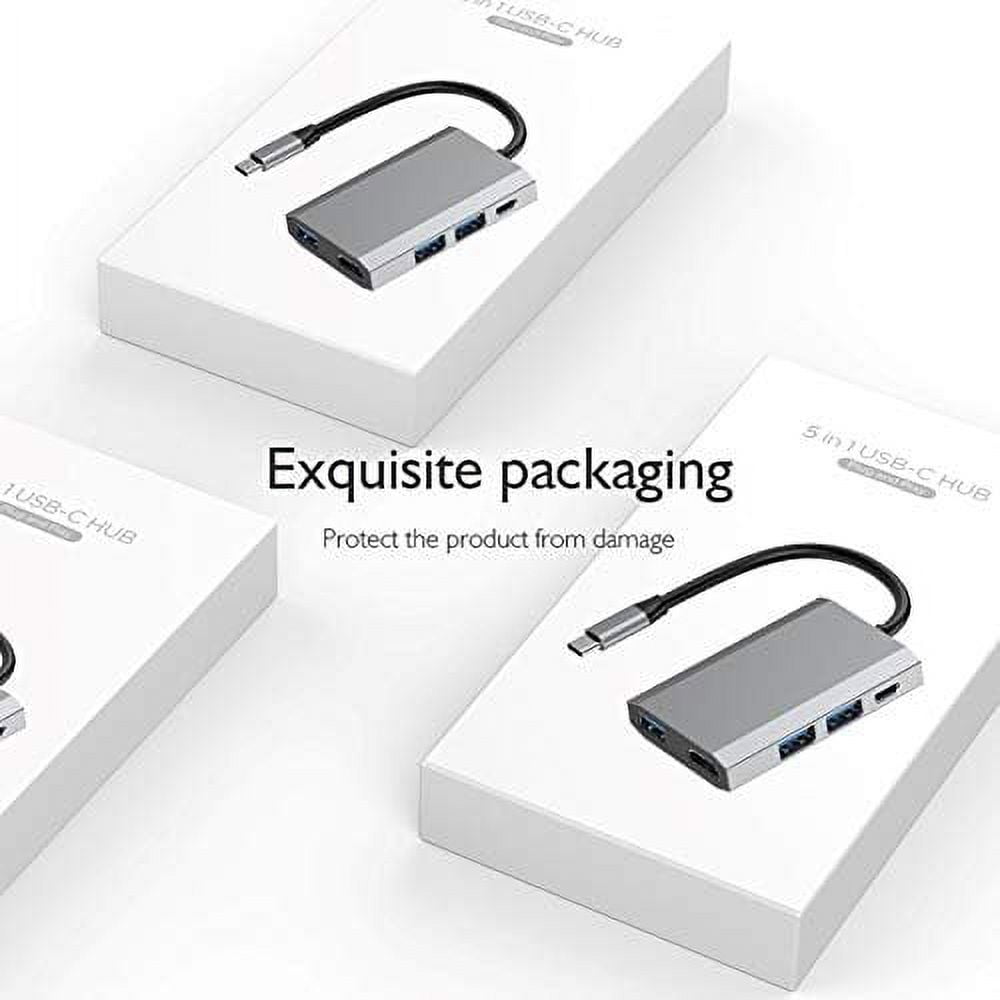 THYMOBO USB C to USB Hub Portable Aluminum USB Type C Adapter with 3 USB 3.0 Ports USB C to 4K HDMI & USB C Charging Port, Compatible with MacBook Pro Nintendo Switch and Windows Type C Laptops -Grey
